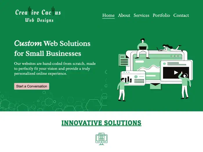 Landing page view Creative Cactus Web Designs website