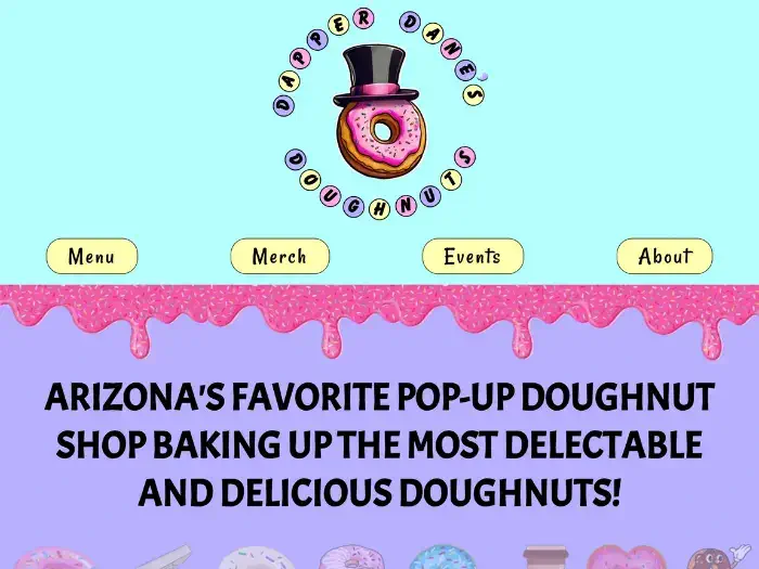 Landing page view of Dapper Dane's Doughnuts website