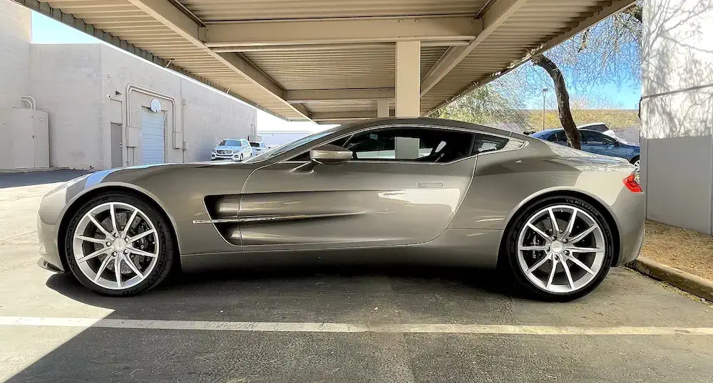 silver Aston Martin One-77 sportscar